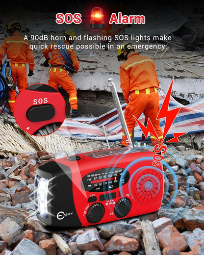 Emergency Hand Crank Radio with 3 LED Flashlight, AM/FM/NOAA Portable Weather Radio with 2000Mah Power Bank Phone Charger, Solar Powered USB Charged Radio for Indoor Outdoor Camping, SOS Alarm